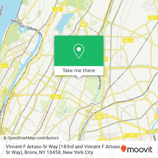 Mapa de Vincent F Artuso Sr Way (183rd and Vincent F Artuso Sr Way), Bronx, NY 10458