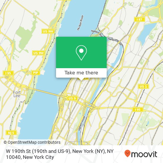 W 190th St (190th and US-9), New York (NY), NY 10040 map