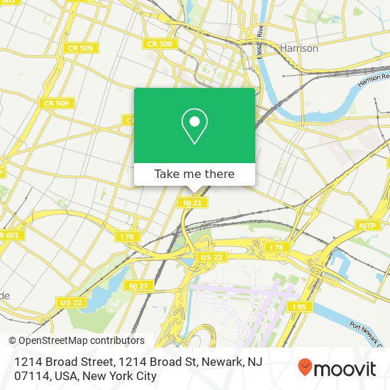 Mapa de 1214 Broad Street, 1214 Broad St, Newark, NJ 07114, USA