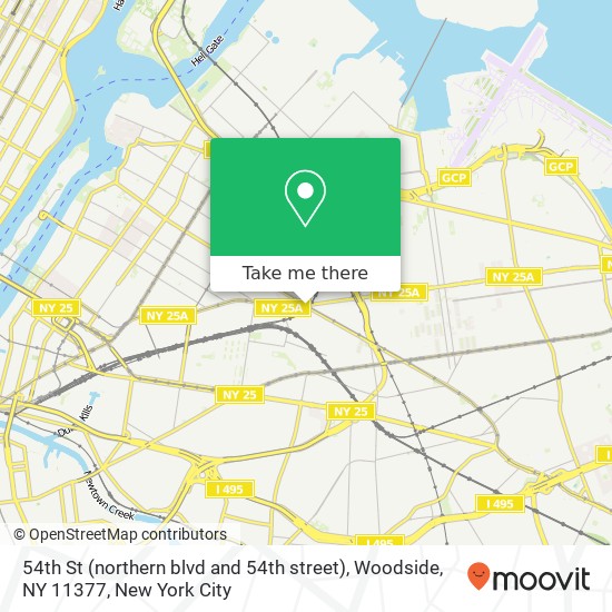 Mapa de 54th St (northern blvd and 54th street), Woodside, NY 11377