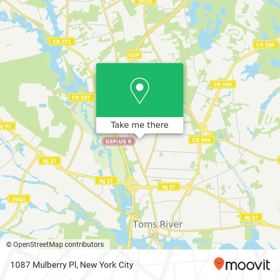 Mapa de 1087 Mulberry Pl, Toms River, NJ 08753
