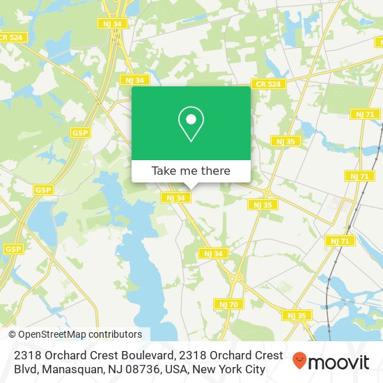 Mapa de 2318 Orchard Crest Boulevard, 2318 Orchard Crest Blvd, Manasquan, NJ 08736, USA