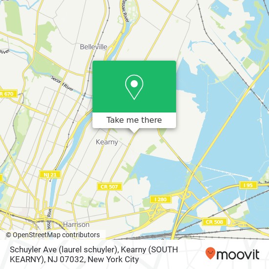 Mapa de Schuyler Ave (laurel schuyler), Kearny (SOUTH KEARNY), NJ 07032