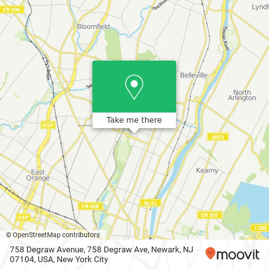 Mapa de 758 Degraw Avenue, 758 Degraw Ave, Newark, NJ 07104, USA