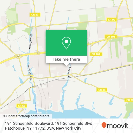 191 Schoenfeld Boulevard, 191 Schoenfeld Blvd, Patchogue, NY 11772, USA map