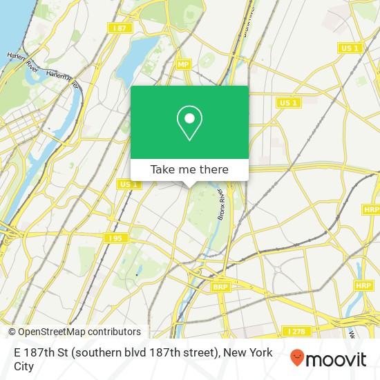 Mapa de E 187th St (southern blvd 187th street), Bronx (New York City), NY 10458