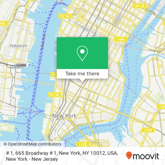 # 1, 665 Broadway # 1, New York, NY 10012, USA map