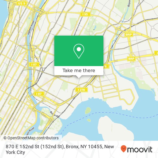 Mapa de 870 E 152nd St (152nd St), Bronx, NY 10455