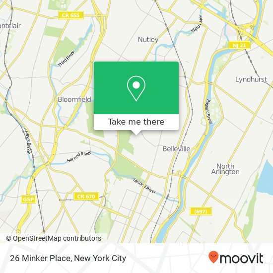 Mapa de 26 Minker Place, 26 Minker Pl, Belleville, NJ 07109, USA