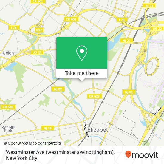 Mapa de Westminster Ave (westminster ave nottingham), Hillside, NJ 07205