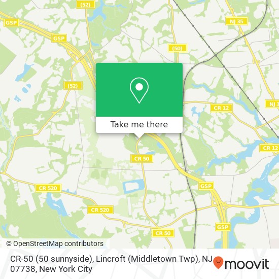 Mapa de CR-50 (50 sunnyside), Lincroft (Middletown Twp), NJ 07738