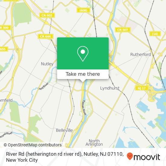 Mapa de River Rd (hetherington rd river rd), Nutley, NJ 07110