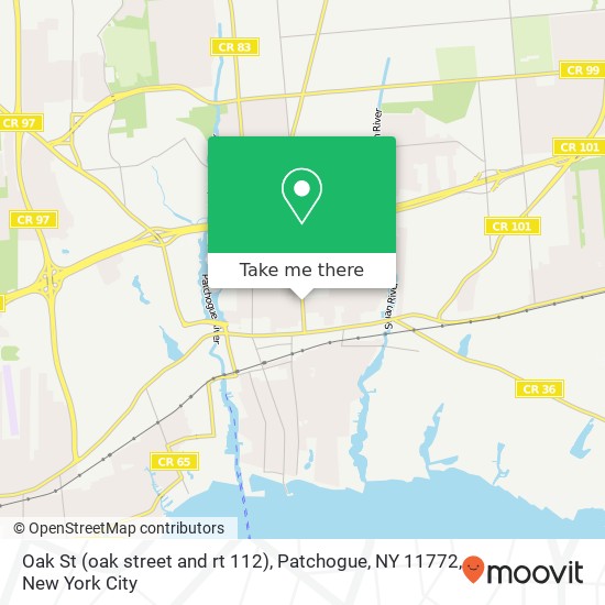 Mapa de Oak St (oak street and rt 112), Patchogue, NY 11772