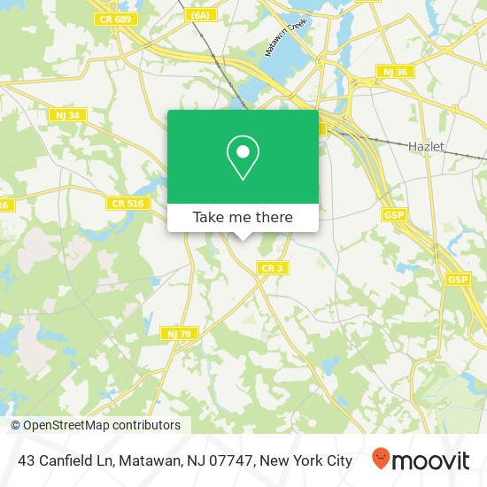 Mapa de 43 Canfield Ln, Matawan, NJ 07747