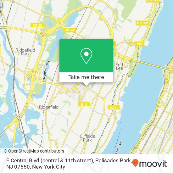 Mapa de E Central Blvd (central & 11th street), Palisades Park, NJ 07650