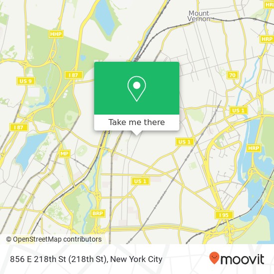 Mapa de 856 E 218th St (218th St), Bronx, NY 10467