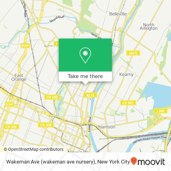 Mapa de Wakeman Ave (wakeman ave nursery), Newark, NJ 07104