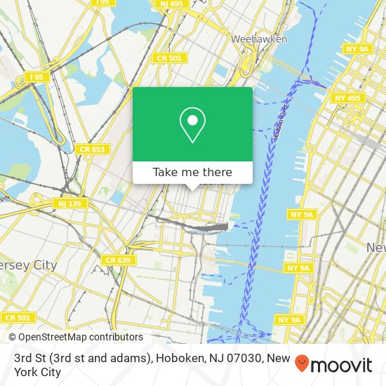Mapa de 3rd St (3rd st and adams), Hoboken, NJ 07030