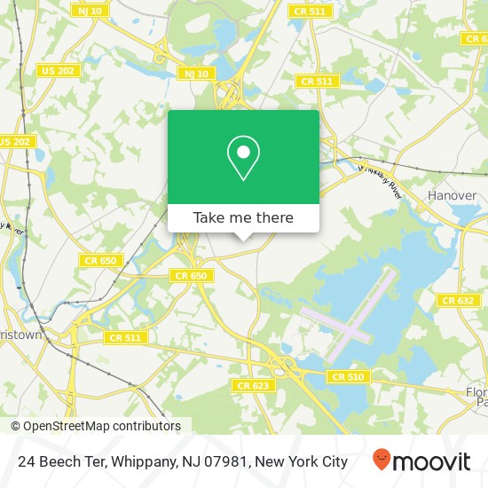 Mapa de 24 Beech Ter, Whippany, NJ 07981