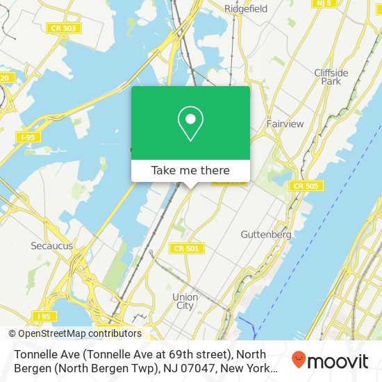 Mapa de Tonnelle Ave (Tonnelle Ave at 69th street), North Bergen (North Bergen Twp), NJ 07047