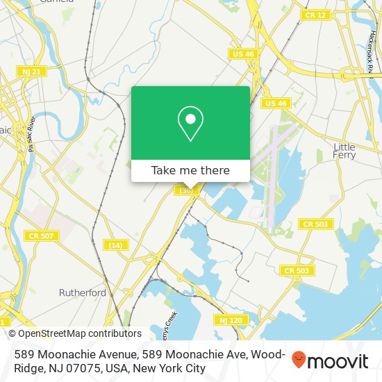 Mapa de 589 Moonachie Avenue, 589 Moonachie Ave, Wood-Ridge, NJ 07075, USA