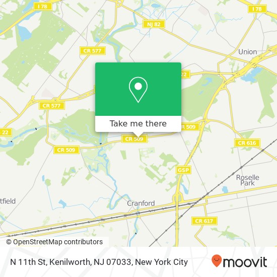 Mapa de N 11th St, Kenilworth, NJ 07033