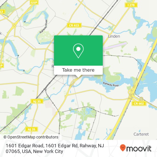 Mapa de 1601 Edgar Road, 1601 Edgar Rd, Rahway, NJ 07065, USA