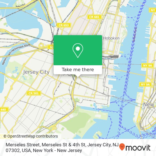 Mapa de Merseles Street, Merseles St & 4th St, Jersey City, NJ 07302, USA
