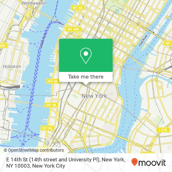 Mapa de E 14th St (14th street and University Pl), New York, NY 10003