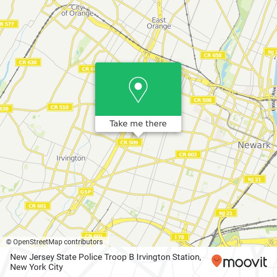 New Jersey State Police Troop B Irvington Station map