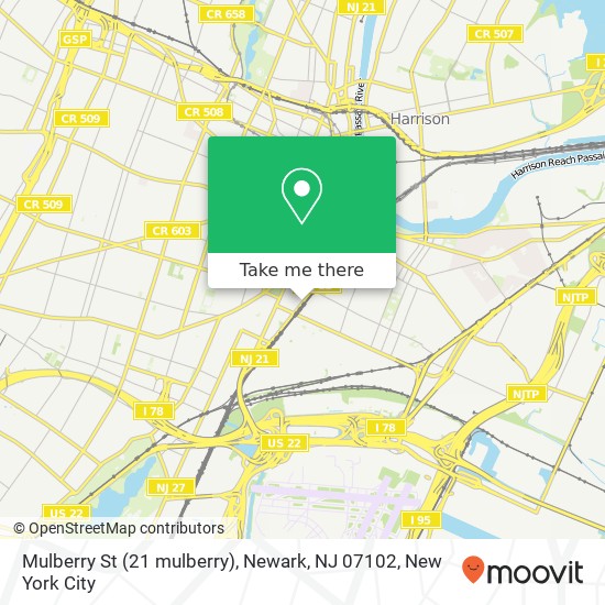 Mapa de Mulberry St (21 mulberry), Newark, NJ 07102