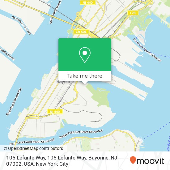 Mapa de 105 Lefante Way, 105 Lefante Way, Bayonne, NJ 07002, USA