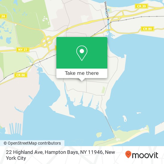 Mapa de 22 Highland Ave, Hampton Bays, NY 11946