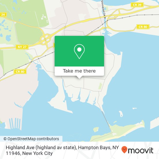 Mapa de Highland Ave (highland av state), Hampton Bays, NY 11946