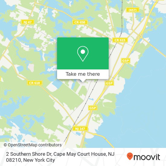 Mapa de 2 Southern Shore Dr, Cape May Court House, NJ 08210