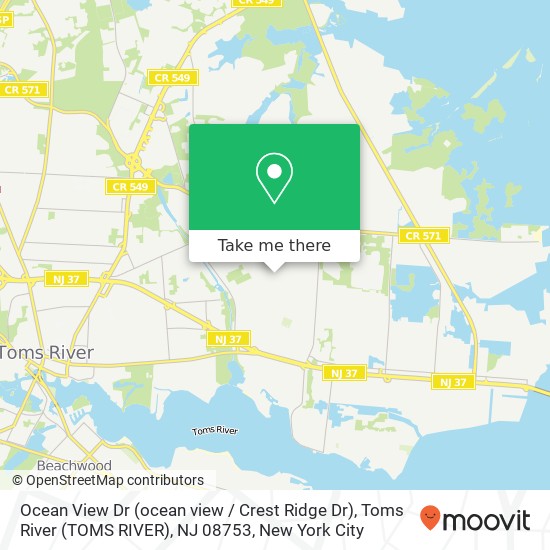 Mapa de Ocean View Dr (ocean view / Crest Ridge Dr), Toms River (TOMS RIVER), NJ 08753