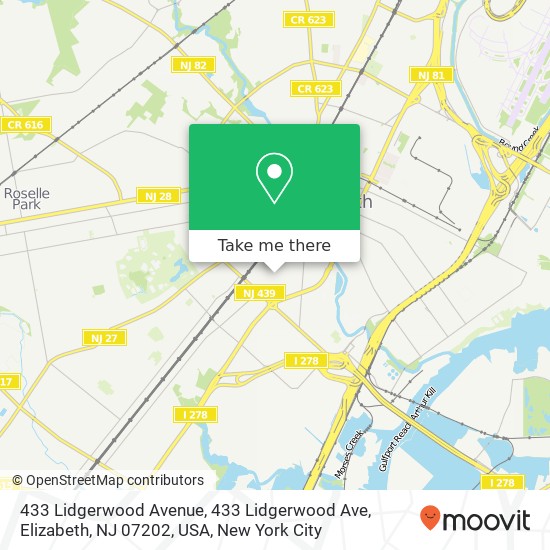 Mapa de 433 Lidgerwood Avenue, 433 Lidgerwood Ave, Elizabeth, NJ 07202, USA