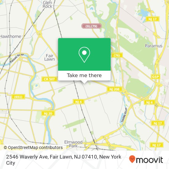 Mapa de 2546 Waverly Ave, Fair Lawn, NJ 07410