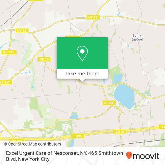 Excel Urgent Care of Nesconset, NY, 465 Smithtown Blvd map