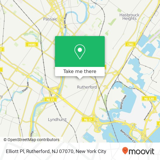 Mapa de Elliott Pl, Rutherford, NJ 07070