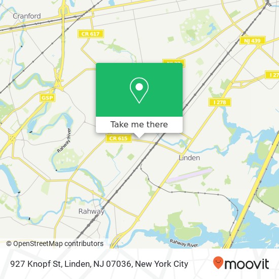 Mapa de 927 Knopf St, Linden, NJ 07036