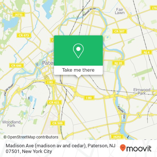 Mapa de Madison Ave (madison av and cedar), Paterson, NJ 07501