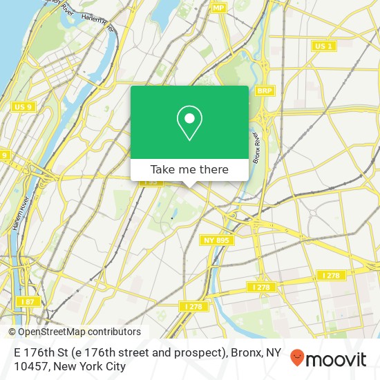 Mapa de E 176th St (e 176th street and prospect), Bronx, NY 10457