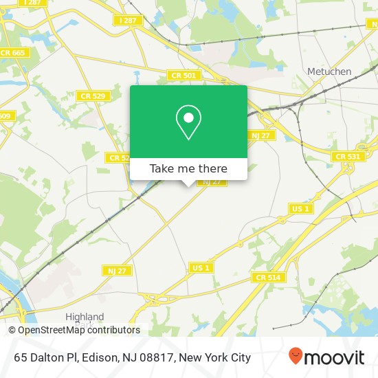 Mapa de 65 Dalton Pl, Edison, NJ 08817