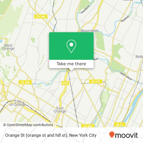 Mapa de Orange St (orange st and hill st), Bloomfield, NJ 07003