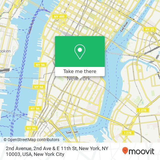 2nd Avenue, 2nd Ave & E 11th St, New York, NY 10003, USA map