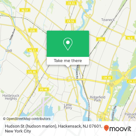 Mapa de Hudson St (hudson marion), Hackensack, NJ 07601