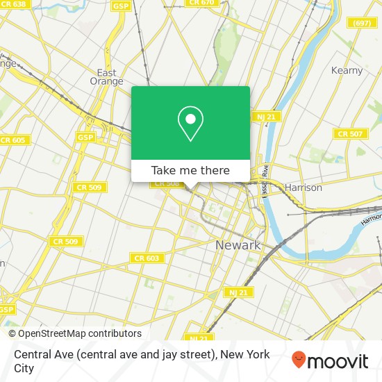Mapa de Central Ave (central ave and jay street), Newark, NJ 07103