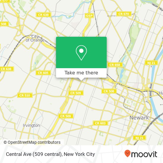 Mapa de Central Ave (509 central), East Orange, NJ 07018
