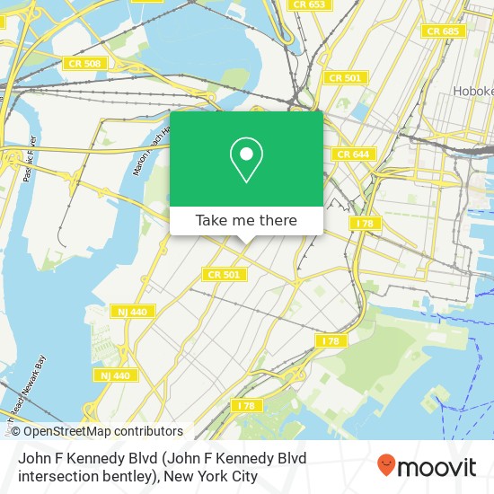 Mapa de John F Kennedy Blvd (John F Kennedy Blvd intersection bentley), Jersey City, NJ 07304